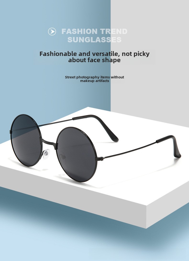 Retro Runde Metall Sonnenbrille Sonnenbrille Neue Unisex Flache Brille Farbe Marine Brille Großhandel_voghion.com