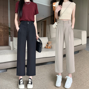 Real Shot of Summer Suit Wide-Leg Pants for Women, High-Waisted Petite Cropped Pants, Floor-Length Straight-Leg Slimming Casual Pants