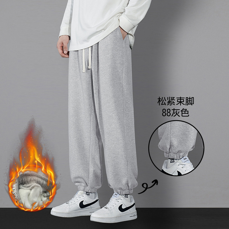 Winter Fleece-Lined Men's Loose Versatile Jogger Heavy Sweatpants Trendy Brand Cargo Casual Long Pants