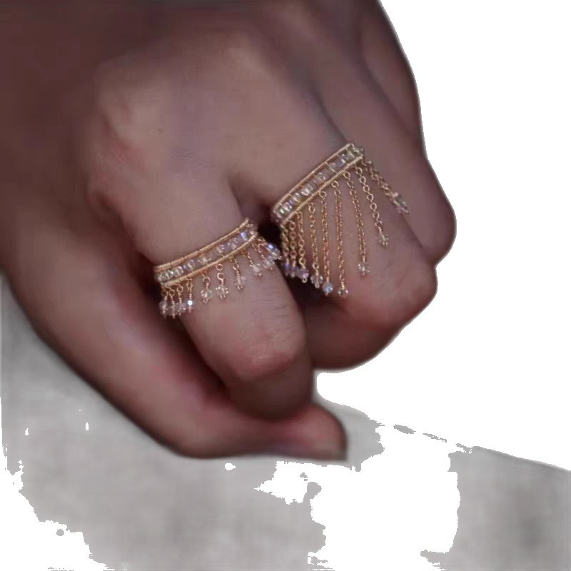 Super Fairy-Like Water Drop Tassel For Women, Korean Style, Cool And Unique Design, Sparkling Diamond, Simple Ring,_voghion.com