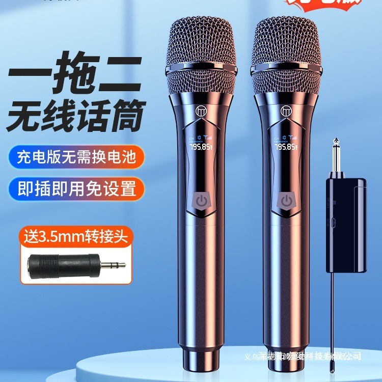 Universal Wireless Microphone One-To-Two Karaoke Microphone for Home Singing Ktv with Speaker Professional Outdoor General Use