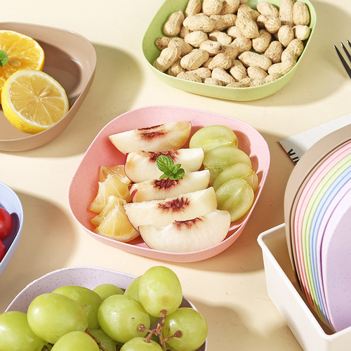 Wheat Straw PP Macaron Boneless Dish Household Desktop Garbage Bone Plate Anti-Slip Plastic with Base Storage Tray