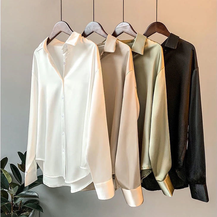 Long-Sleeve Satin Shirt for Women 2026 Spring and Autumn Versatile Drapey Top with Retro Design and Unique Hong Kong Style