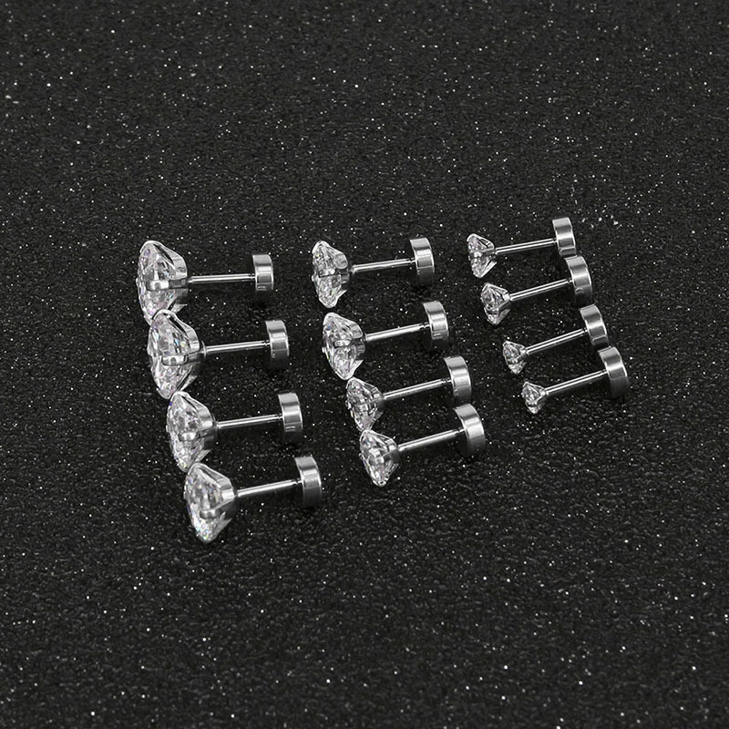 Gem Flower Rod Stud Earrings for Women - 316L Surgical Steel Screw Back Earrings Set detail image 12