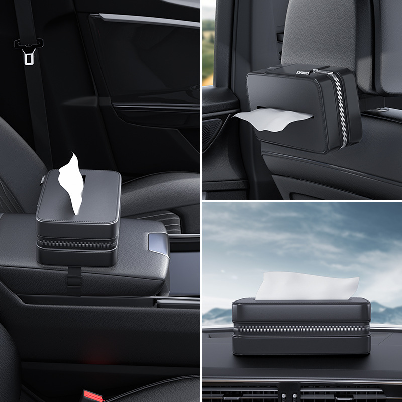Car tissue box, car leather tissue box, car tissue holder, multi-function elastic band leather sunshade backrest seat back tissue box