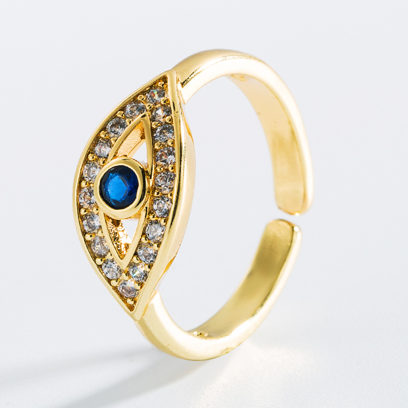 Fashion Creative Personality Copper Gold-plated Inlaid Zircon Eye Love Ring Opening Adjustable Ring Accessories display picture 3