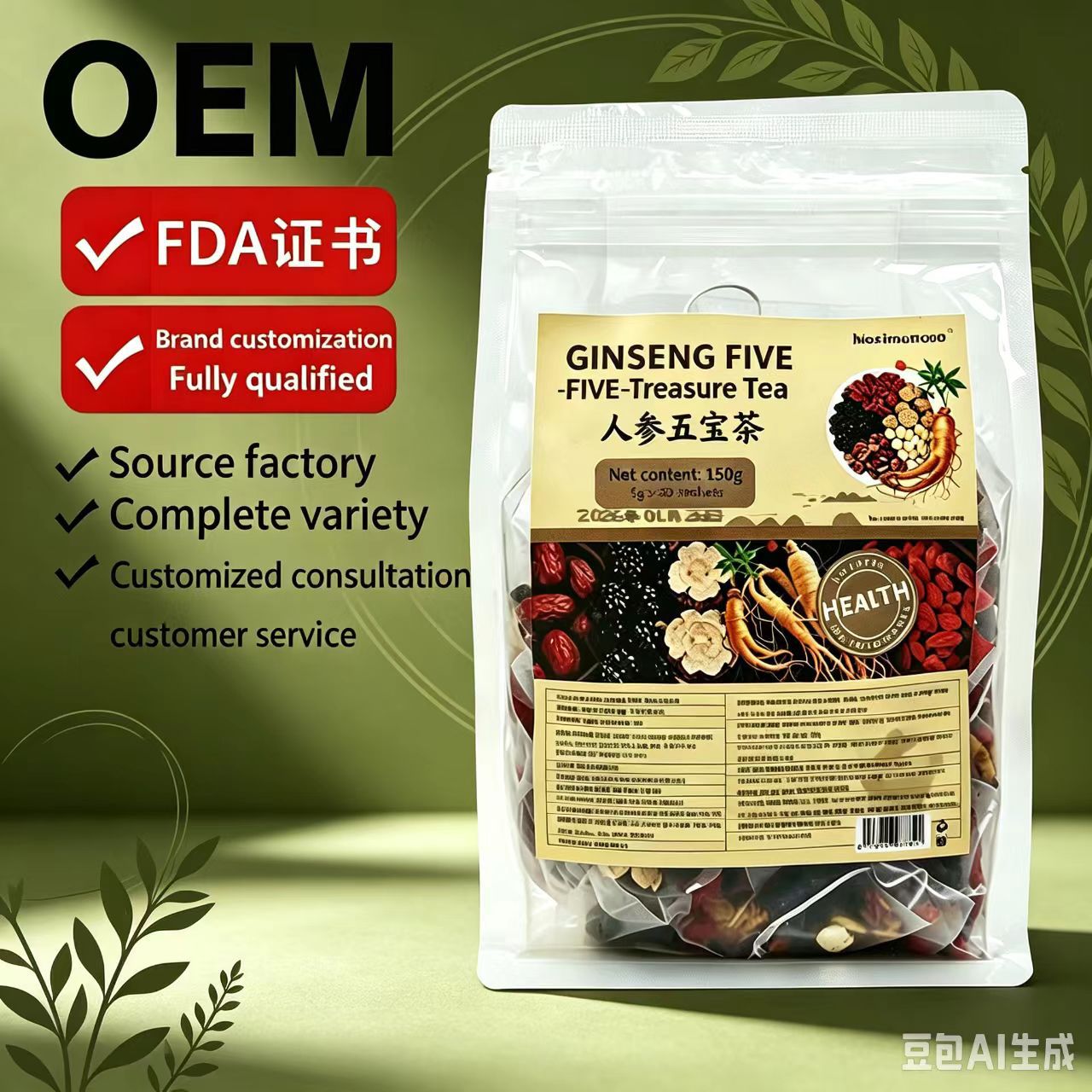 Ginseng Six Treasure Tea Ren Shen Liu Bao Cha 30 Pyramid Tea Bags Daily Herbal Blend for Men 150g in use