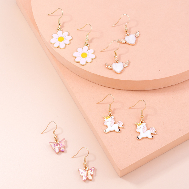 15g Weight Alloy Ear Needle Material Drop Earrings Classification 5 Pairs Quantity Casual, Daily Occasion Alloy Material Cherry, Starfish Pattern Women's Gender Enamel Design Cute Style 5 Pairs Cute Cherry Starfish Enamel Alloy Drop Earrings 3