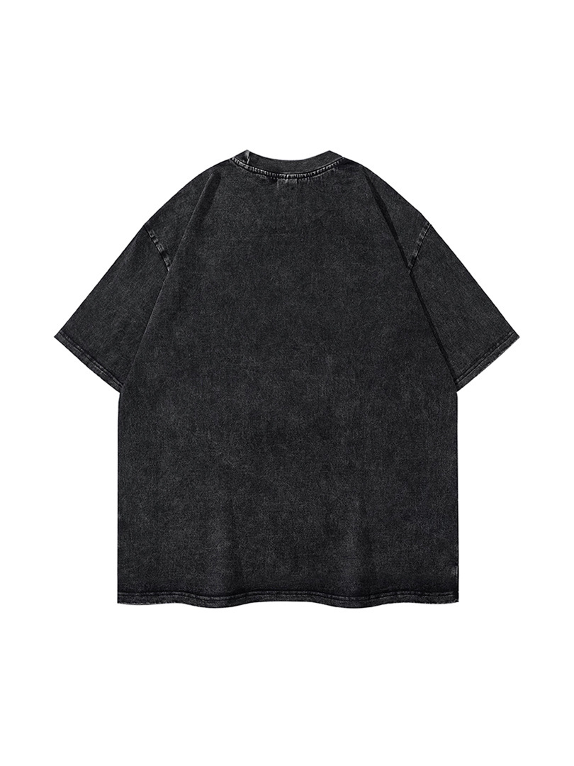 American High Street carácter carta impresión lavada manga corta Camiseta hombres ins verano casual cuello redondo algodón media manga camisa moda