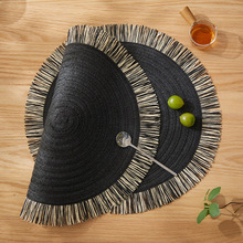 SHEIN纸质编织流苏餐垫餐桌西餐垫防滑杯垫圆形隔热垫家居装饰垫