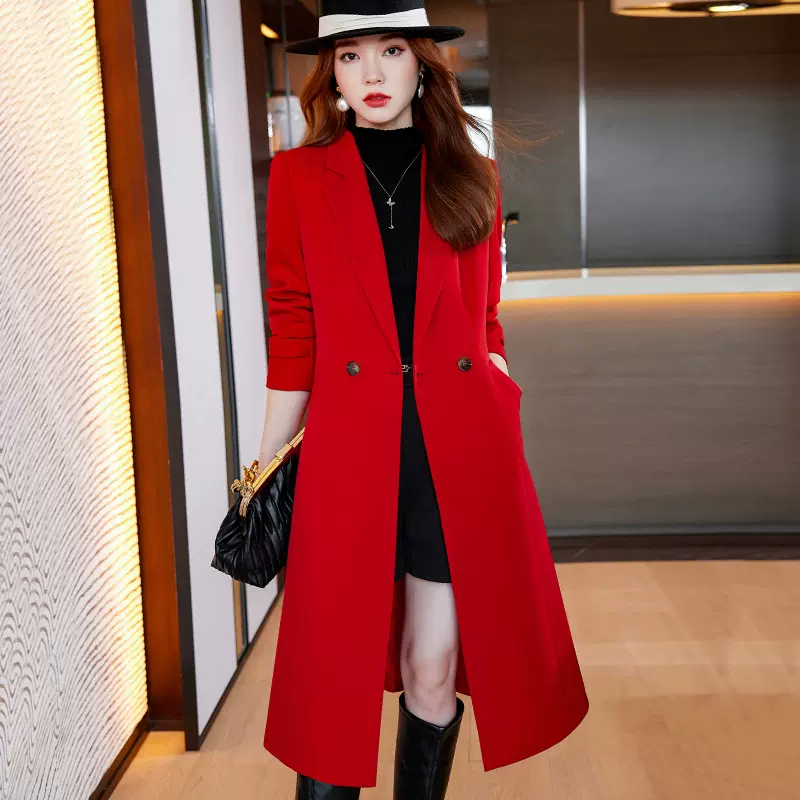 风衣外套女春秋款新款小个子今年流行中长款西装大衣职业装批发