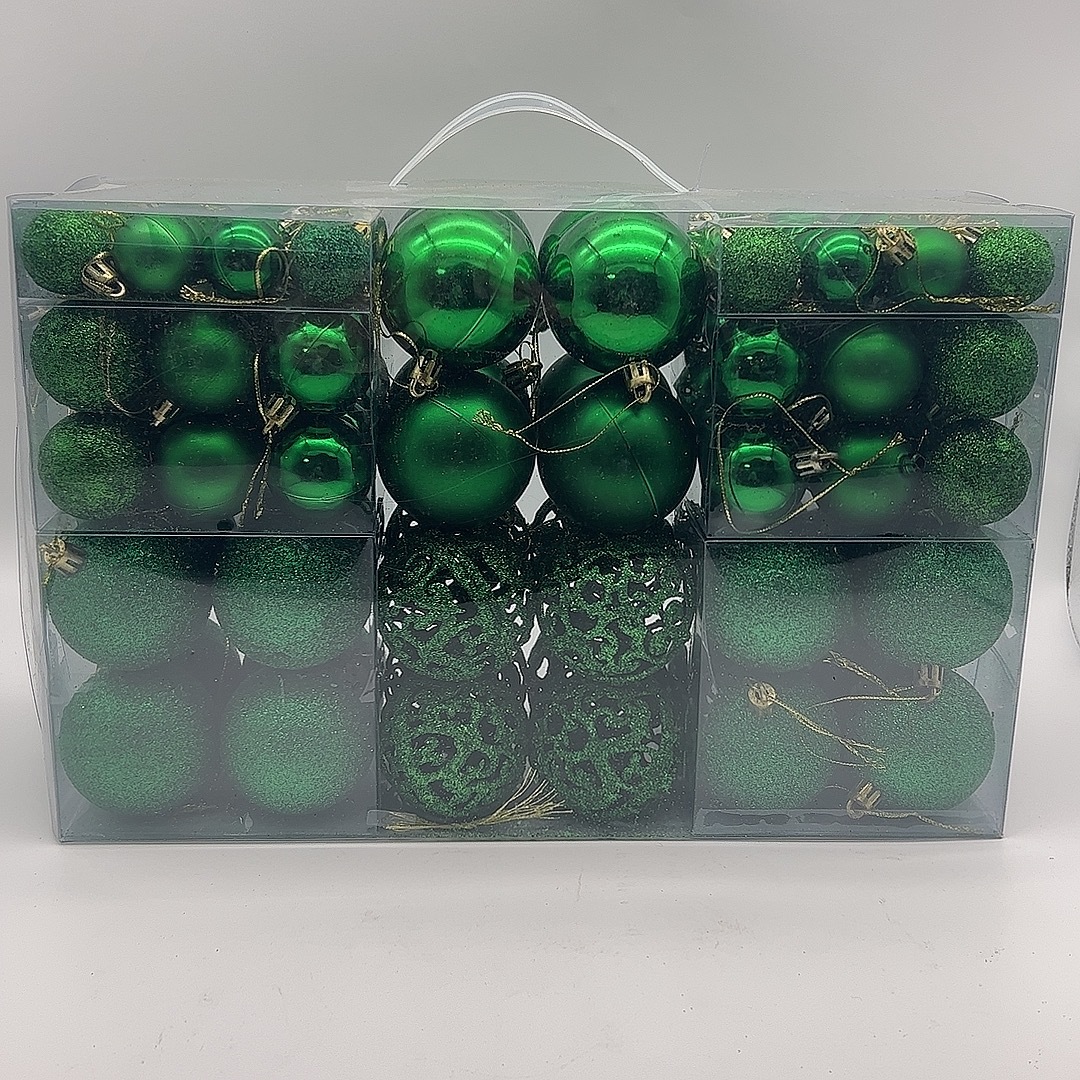 Juego de 100 bolas huecas de Navidad en caja de regalo, de 3 cm, 4 cm y 6 cm, paquete múltiple, adornos para colgar en el árbol de Navidad.