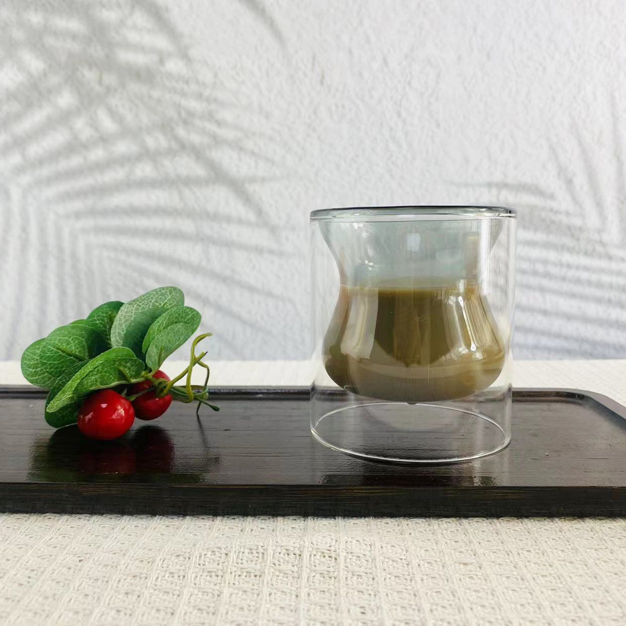 Caneca de vidro de parede dupla em formato de cabaça para café_voghion.com