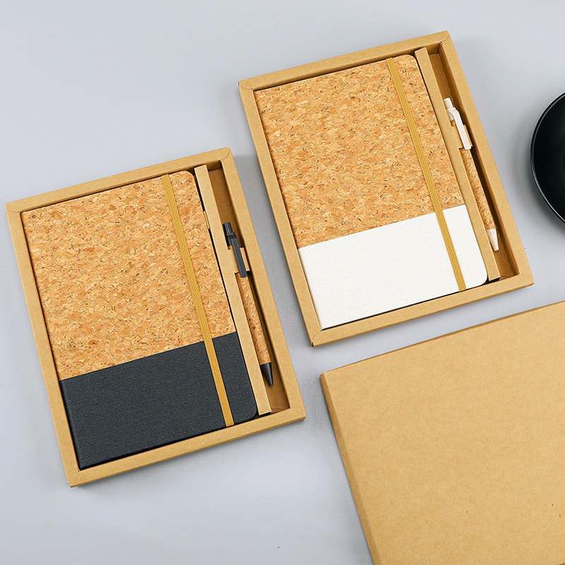 Protección del medio ambiente corcho de paja de corcho conjunto de cuaderno de tarjetas puede imprimir logotipo de la empresa pequeña producción de lotes al por mayor cuaderno de tarjetas