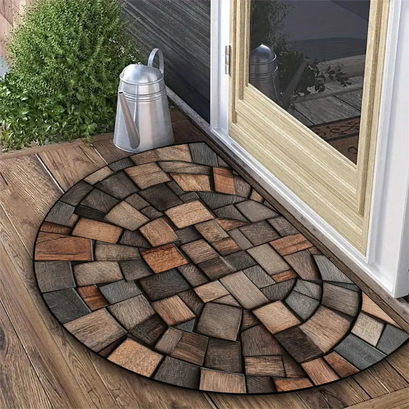 Alfombra de entrada semicircular estilo americano vintage de Amazon Temu, alfombra de terciopelo cristalino, resistente a la suciedad, a prueba de polvo, fácil de mantener.