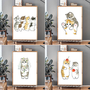Cartoon cat decorative cabinet curtain wardrobe bookcase dust-proof curtain door curtain cabinet punch-free ugly cloth curtain