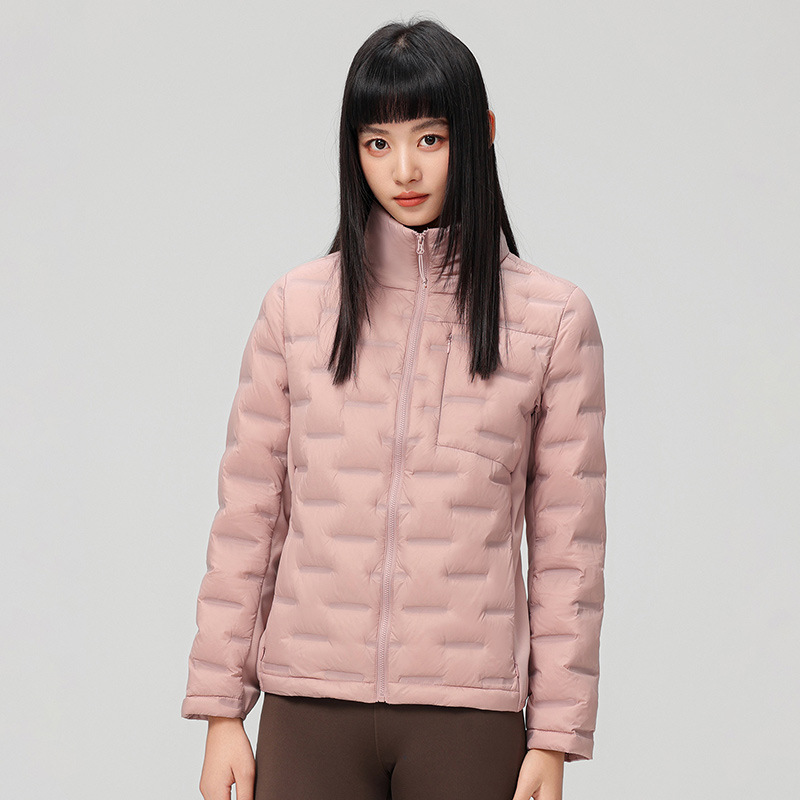 2025 nueva chaqueta de pluma de cuello vertical para mujeres invierno 90 vello a prueba de viento caliente delgado y ligero abrigo de pluma para hombres