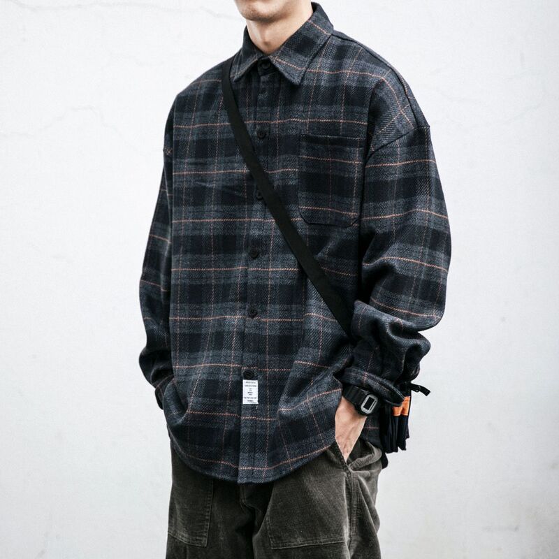 Autumn and Winter Vintage Sanding Thickened Plaid Shirt Men's Tooling Long-sleeved Fashionable Brand Loose Woolen Shirt Casual Jacket Fashionable Autumn and Winter Vintage Sanding Thickened Plaid Shirt Men's Tooling Long-sleeved Fashionable Brand Loose Woolen Shirt Casual Jacket Fashionable