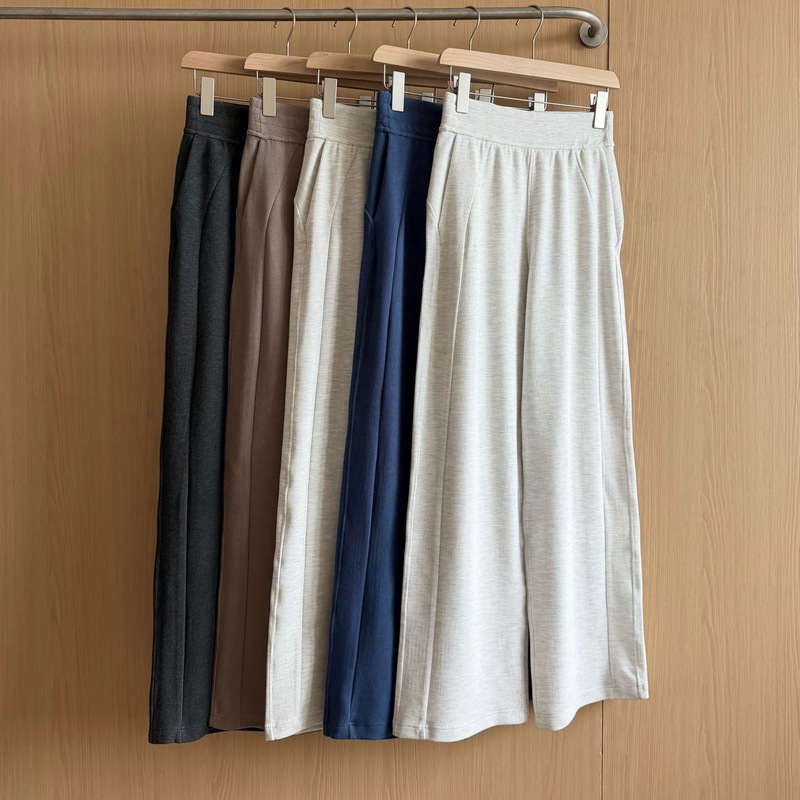 0903x5~Korean-style casual, simple, loose, comfortable, breathable, versatile women's mid-waist waffle knit wide-leg sweatpants