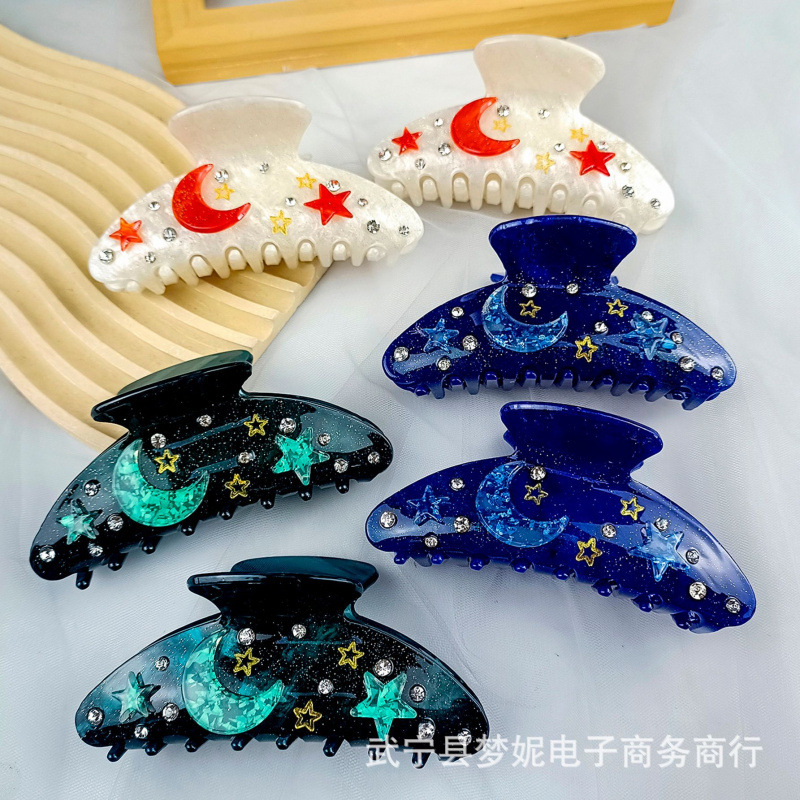 Dreamy Pentagram Sky Large Rhinestone Hair Clip with Fine Shiny Star Acrylic Sheet Clip Jewelry Claw Clip for Women