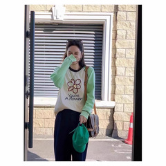 sisy店主自留花花世界印花插肩袖T恤秋季新款全棉撞色长袖T恤女