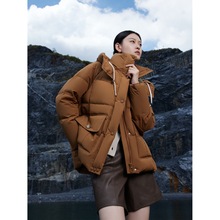 休闲连帽短款羽绒服女绣花撞色帽绳扣设计25冬季新款羽绒外套现货