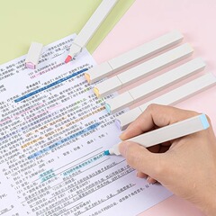 Fluorescent note-taking pen, fluorescent marking pen for students, macaron light color series, silver light multi-color soft tip.