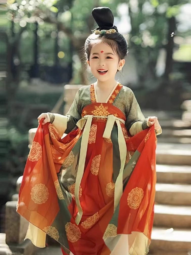 Дые Hanfu Girls 2026 Новые детские древние костюмы национальный стиль super фея принцесса древний стиль Dunhuang костюм Тан长 рукав единое поколение