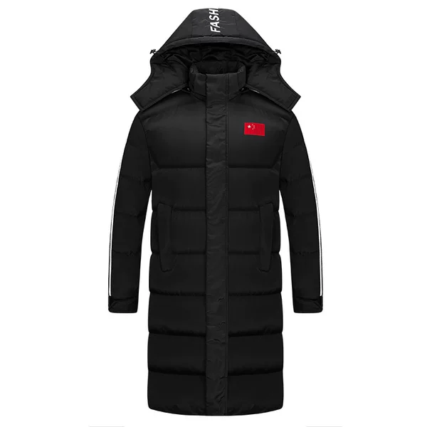 National team sports coat, unisex, long style, over-the-knee length, fleece-lined, suitable for athletes, winter training coat, thickened outerwear for students