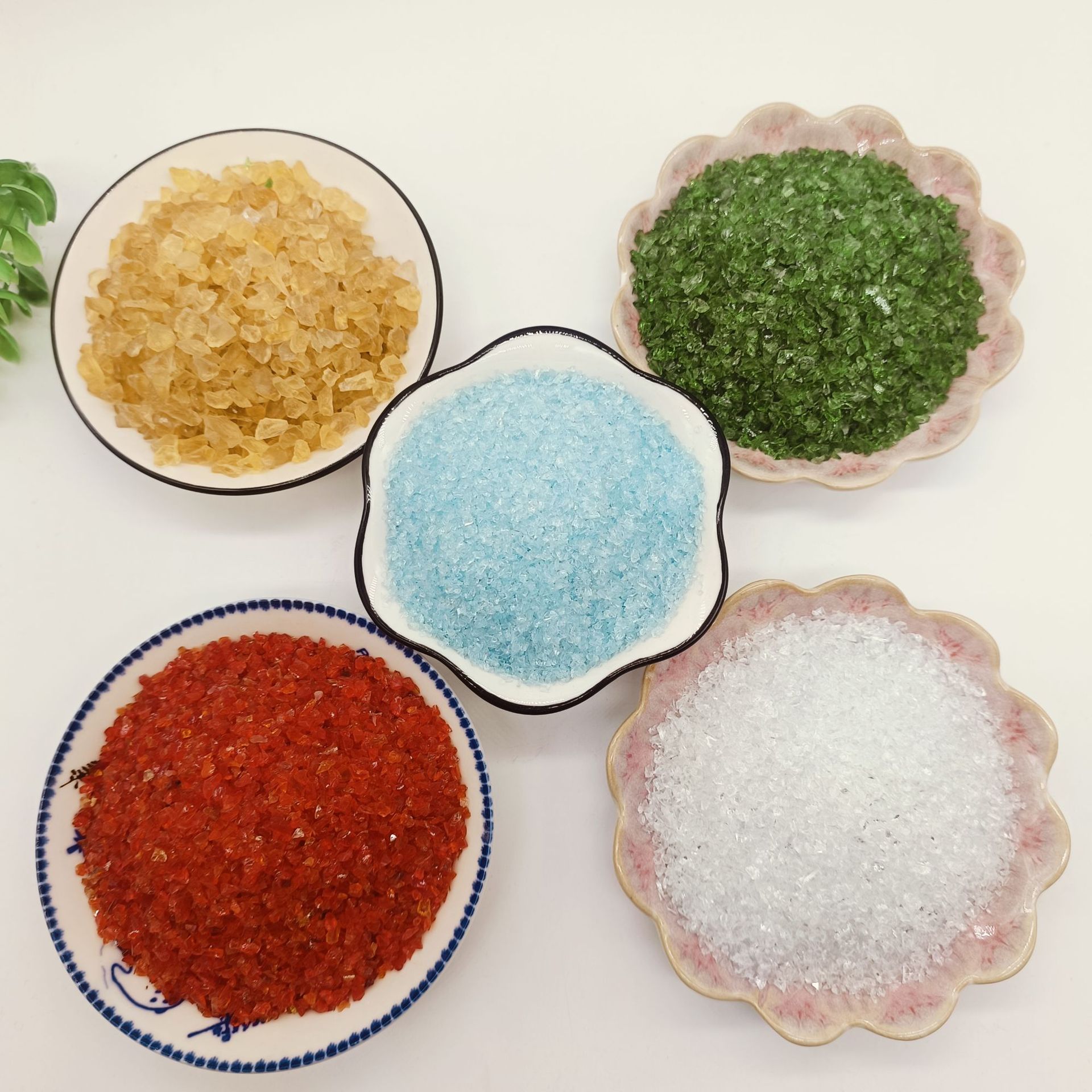 彩色玻璃砂 装饰用 水族造景用玻璃沙水晶玻璃珠 扁珠