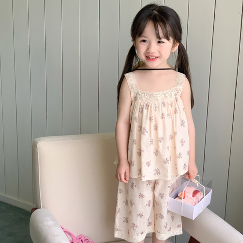 Ladie's Korean Style Floral Tank Top Set Summer Outfit New Casual Cool Soft Homecoming Set Baby 2-Piece Set