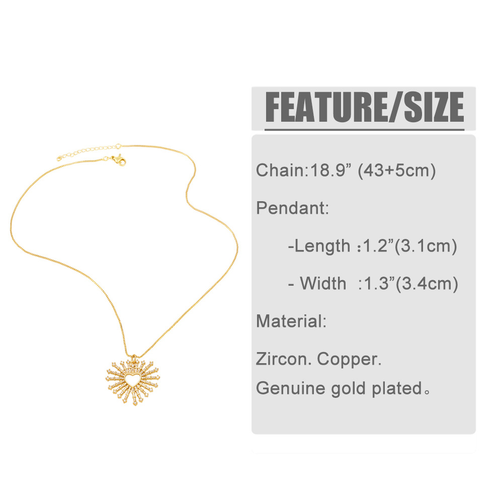 fashion retro colorful zircon heart-shaped pendant copper clavicle chain