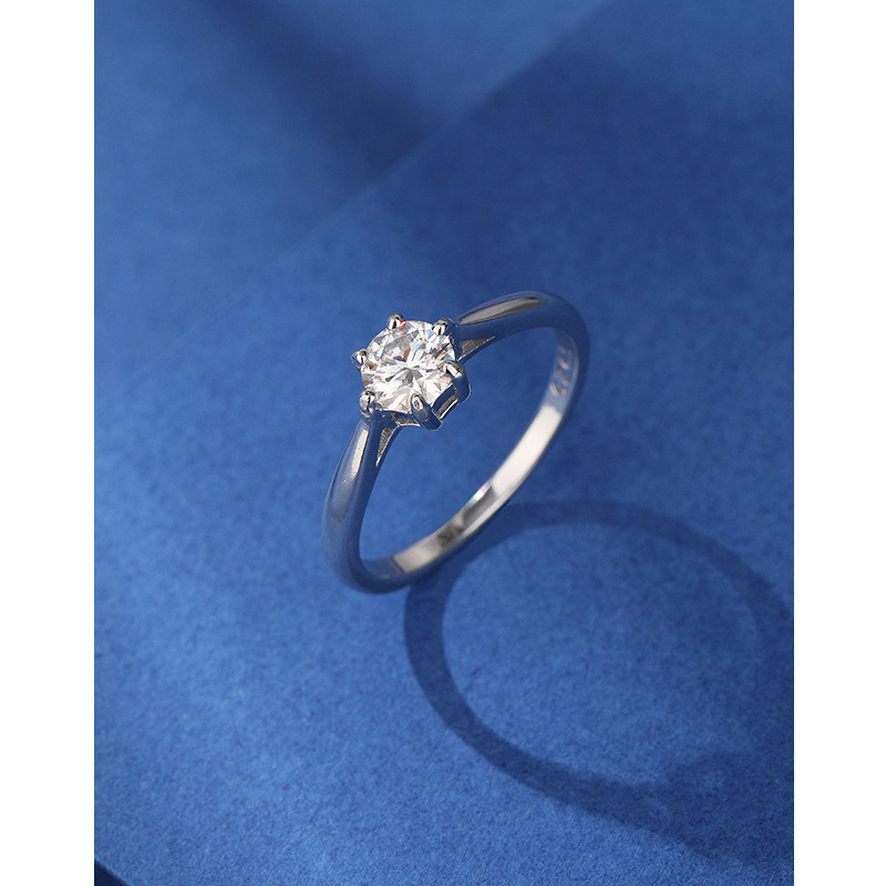 Moissanite anillo de diamantes 925 plata esterlina 50 puntos 1 Karat seis anillo de garra anillo de pareja propuesta de boda regalo para novia