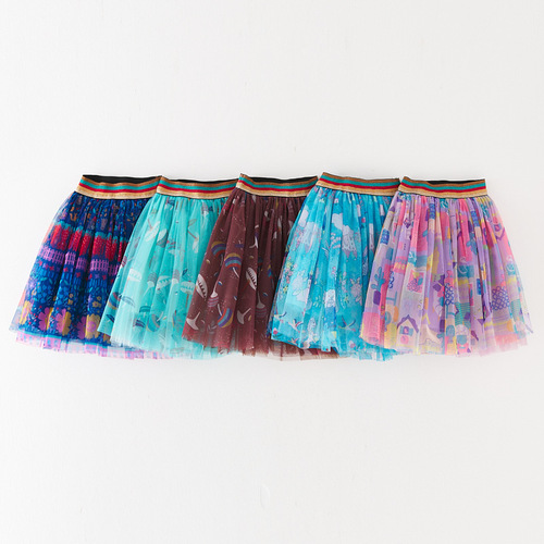 New trendy printed child skirt, mesh chiffon pleated skirt, Korean style puffy princess skirt, photography waist skirt, dropshipping