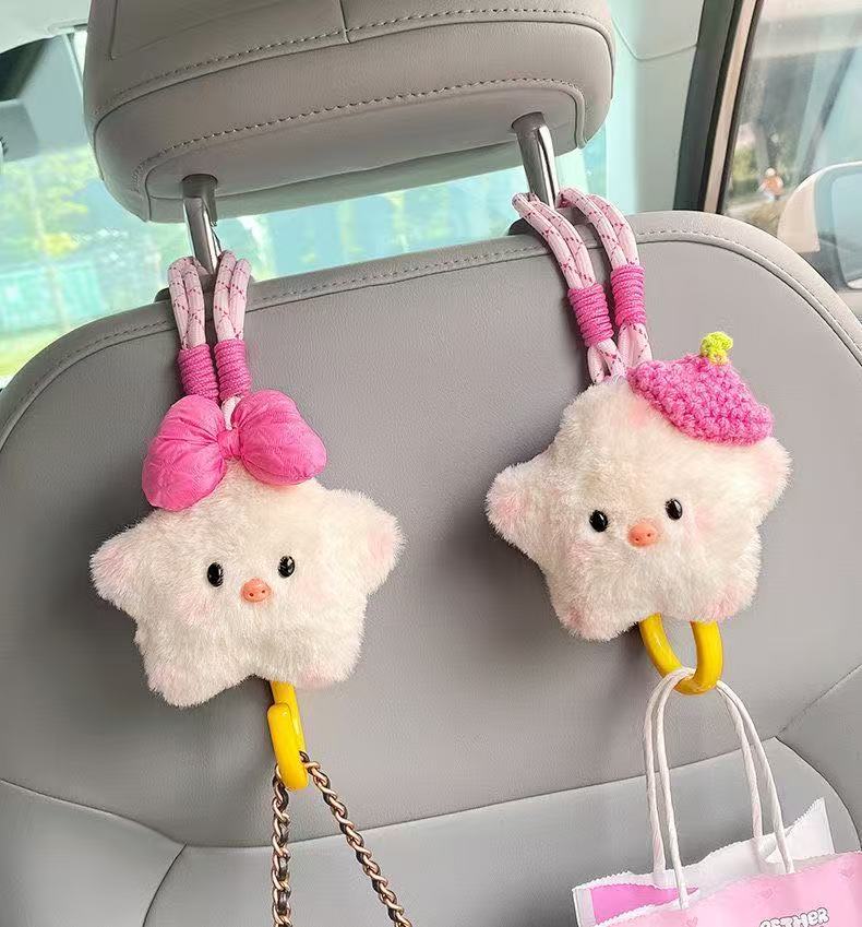 Car-Mounted Hook, Hidden Seat Back Hook for Vehicles, Multifunctional Storage for Front and Rear Seats, Cute Star Pig Car Hanging Ornament