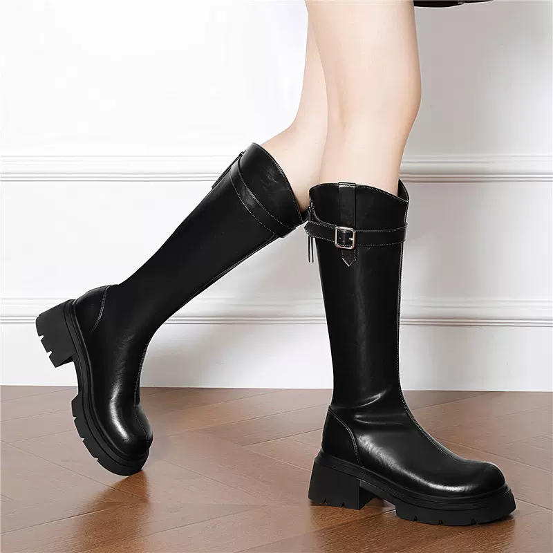2025年秋冬长靴女新款百搭加绒小个子显瘦平底长筒靴高筒骑士靴