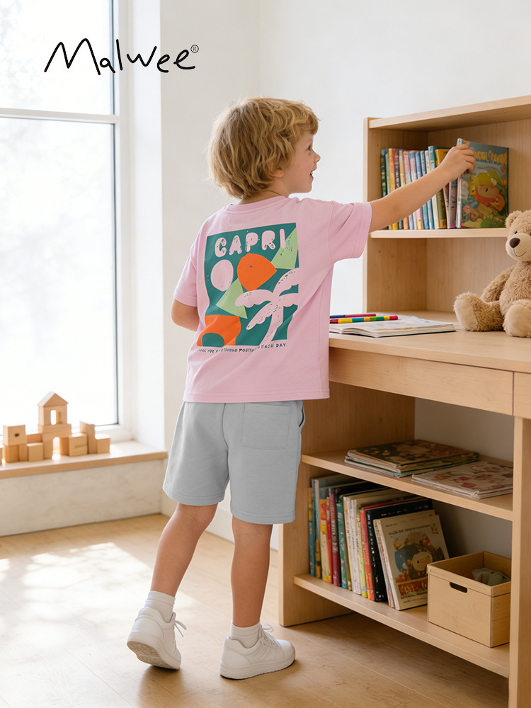 Malwee transfronterizo de verano estilo europeo y americano pantalones cortos de manga corta de dos piezas para niños y medianos nuevo conjunto cómodo