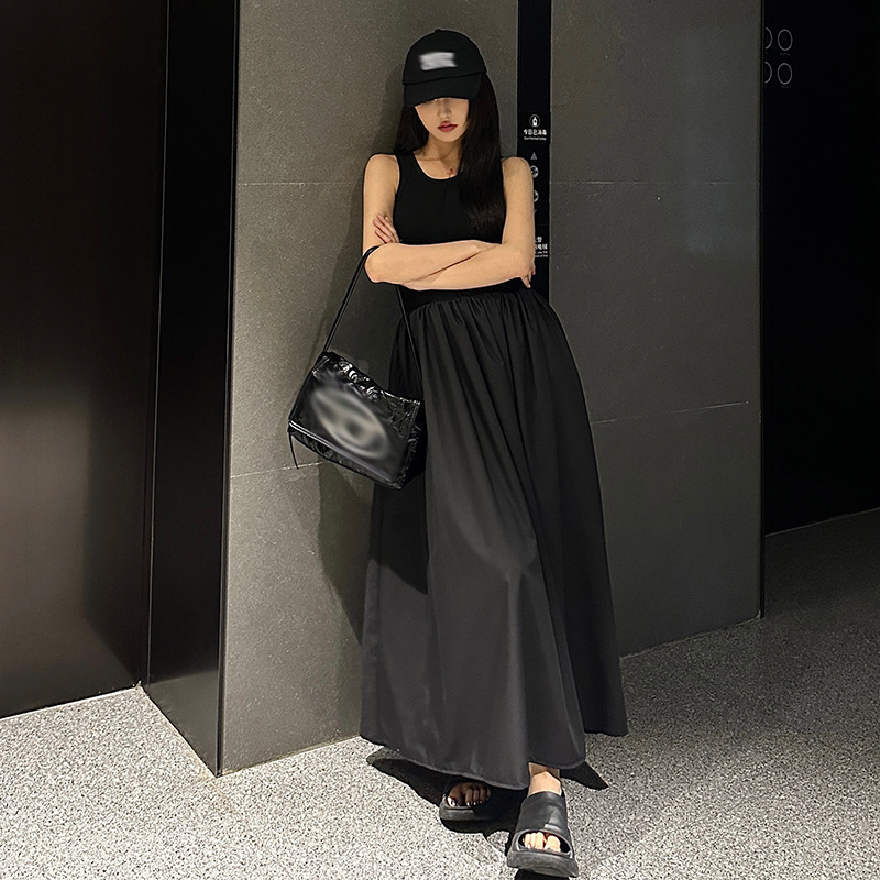 Special Clearance Price, Knitted Splicing, French Dress, Women's Pleated Skirt, Sleeveless Waist, Hepburn Style Long Skirt, Non-Returnable