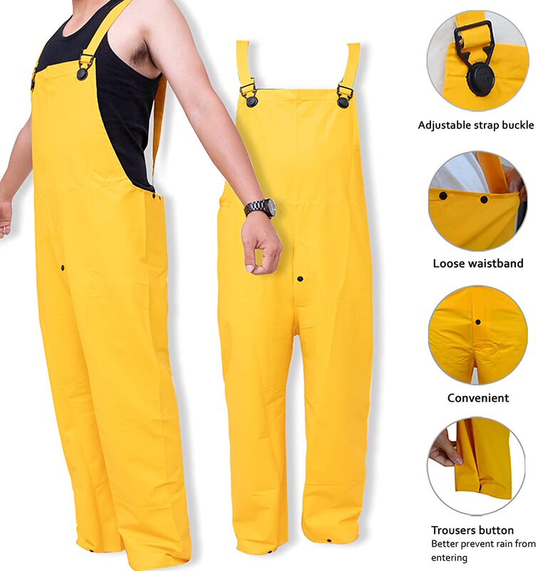 Custom Export 2p Raincoat Yellow 3 Piece Bib Fishing Raincoat Cheap Labor Protection Non Disposable Raincoat Set