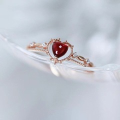 網紅直播熱賣日韓白雪公主愛心石榴紅真愛戒指女開口氣質優雅指環