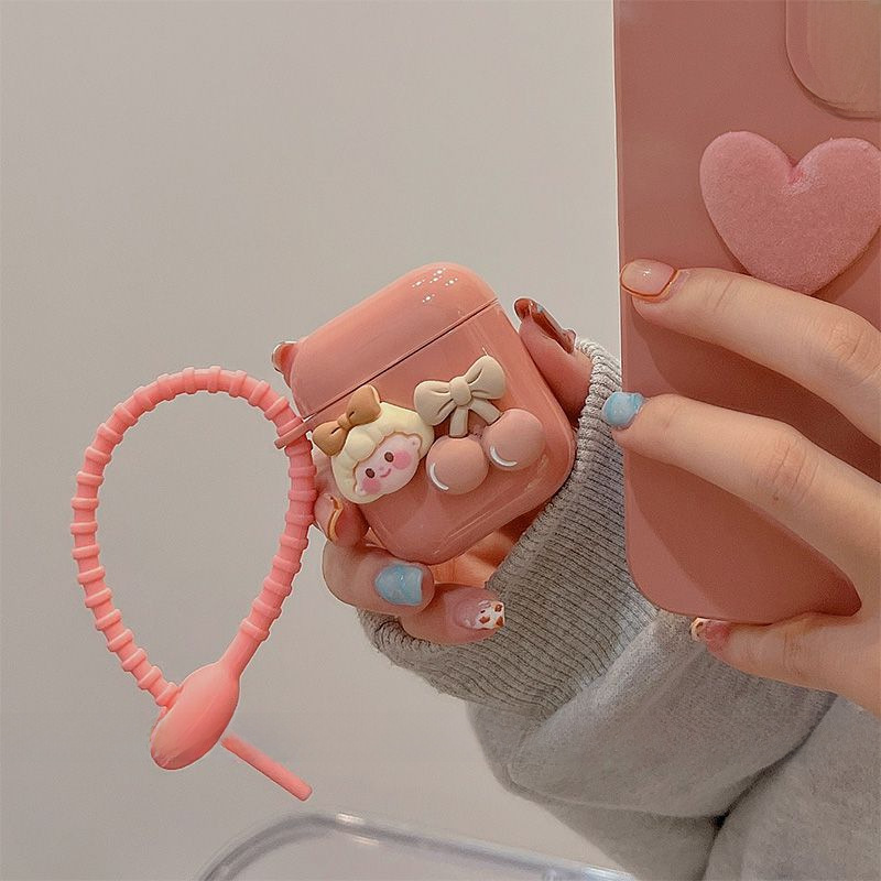 立體櫻桃女孩適用airpodspro保護套1/2/3代蘋果無線藍牙軟殼Pro2