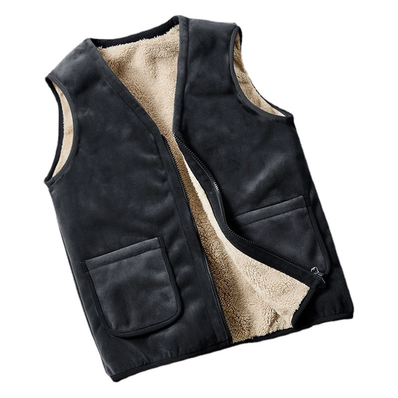 Повседневная одежда из утолщенного кашемира с v-образным вырезом серебристой лисы для папы среднего и пожилого возраста, универсальная однотонная теплая деловая повседневная одежда с несколькими карманами