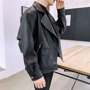 2025 Autumn and Winter New Ready-Made Lapel Men's Motorcycle Leather Jacket Men's Korean Style Handsome Leather Jacket Trendy