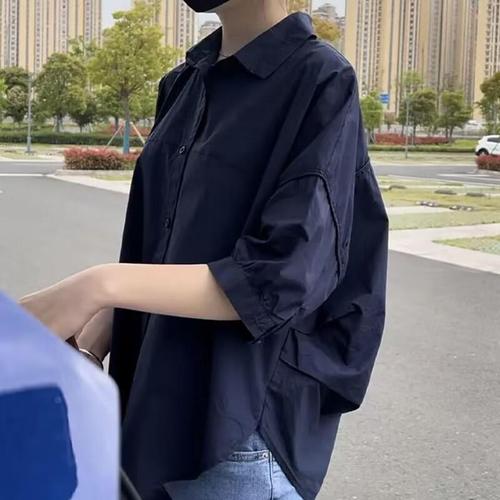 Women's Short Sleeve Thin White Shirt Sun Protection Top Summer Clothing Loose Slimming Cotton Collar Shirt Casual Small Tunic