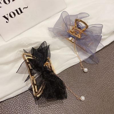 Korean mesh bow hairpin back of head elegant grip female large hairpin headdress shark hairpin