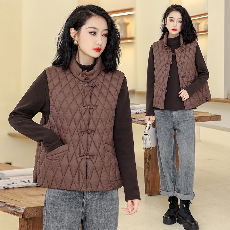 Chaleco de algodón de pluma para mujeres 2024 otoño y invierno nuevo estilo coreano de algodón suelto hombro collar chaleco de algodón chaleco de caballo abrazadera chaqueta