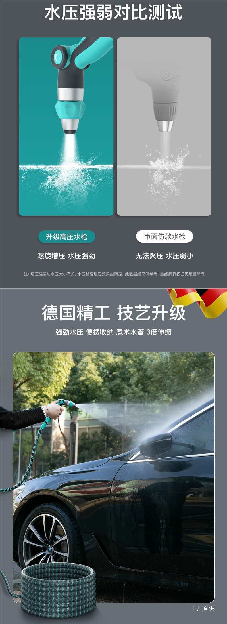 High-Pressure Car Wash Water Gun Household Flower Watering Artifact Telescopic Water Pipe Hose Tap Water Booster Washable Water Gun Nozzle