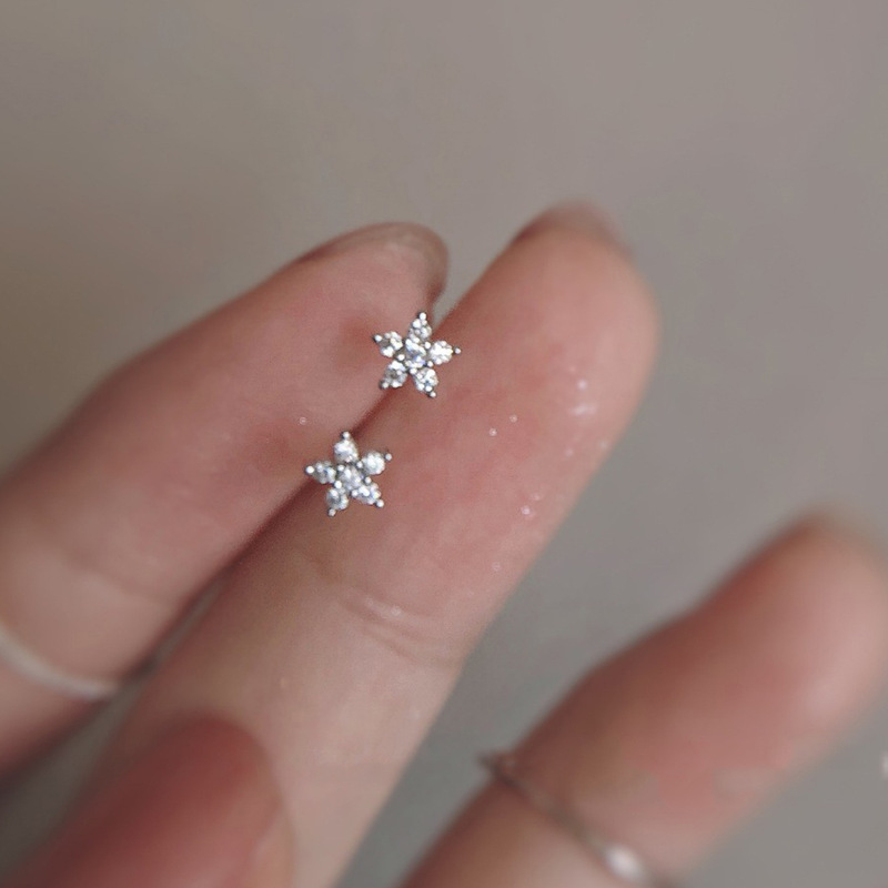 Full Diamond Star Flower Earrings Women's Fashion Accessible Luxury Niche Design Ins Style Five-Pointed Star Exquisite Earrings