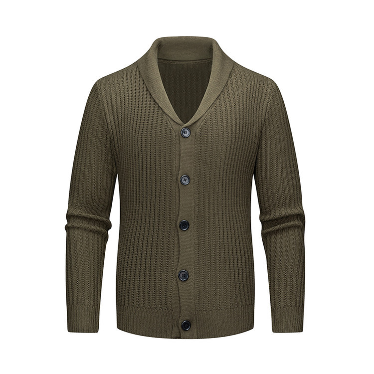 Cardigan de punto de hombre otoño-invierno con solapa nueva moda de mediana edad para usar hebilla suelta suéter de cuello en V para hombre