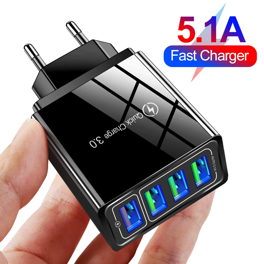 Быстрое зарядное устройство для мобильного телефона 45W QC3.0 с 4 USB, 5.1A, британский стандарт, путешествующая головка адаптера
